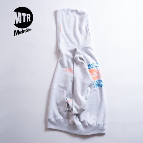 "STATEN ISLAND FERRY CREW TYPE" 10oz COTTON HOODIE ASH GRAY