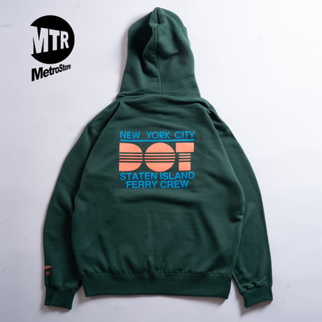 "STATEN ISLAND FERRY CREW TYPE" 10oz COTTON HOODIE GREEN