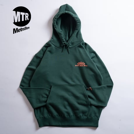 "STATEN ISLAND FERRY CREW TYPE" 10oz COTTON HOODIE GREEN