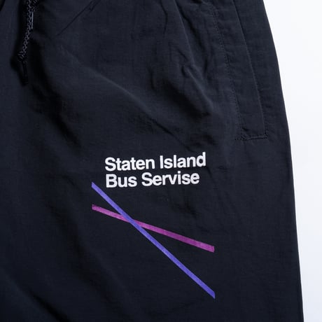 "STATEN ISLAND BUS MAP" COTTONLIKE NYLON PANTS BLACK