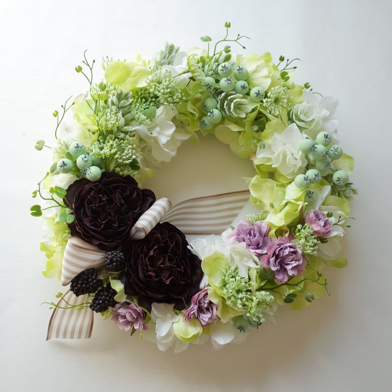 フラワーリース♡ローズの爽やかリース♡アーティフィシャルフラワー