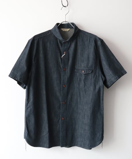 Denim Shawl Collar Short Sleeve Shirt     [ORGUEIL]