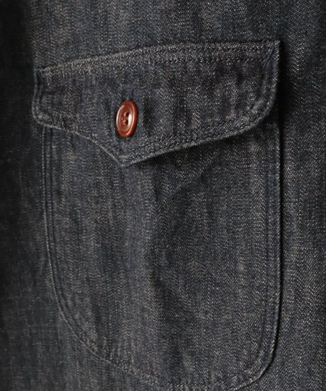 Denim Shawl Collar Short Sleeve Shirt     [ORGUEIL]