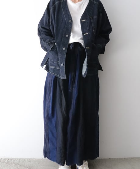 リネン＆コットン MIXギャザースカート     [ARTE POVERA]