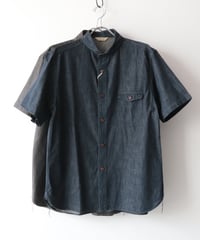 Denim Shawl Collar Short Sleeve Shirt     [ORGUEIL]