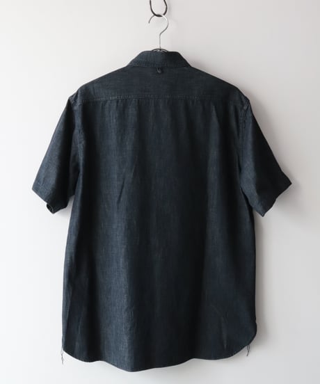Denim Shawl Collar Short Sleeve Shirt     [ORGUEIL]