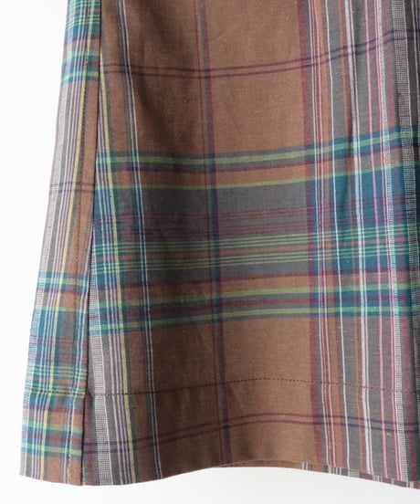 DARK MADRAS CHECK OPEN COLLAR SHIRT     [LENO]