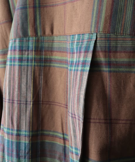 DARK MADRAS CHECK OPEN COLLAR SHIRT     [LENO]