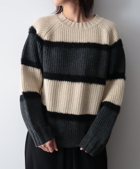 Super Comeback Lamb's Wool Multi Border Knit     [Robes&Confections]