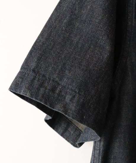 Denim Shawl Collar Short Sleeve Shirt     [ORGUEIL]