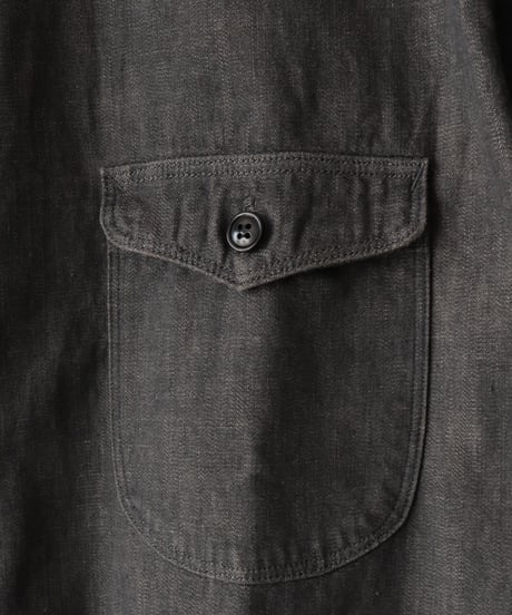 Denim Shawl Collar Short Sleeve Shirt     [ORGUEIL]