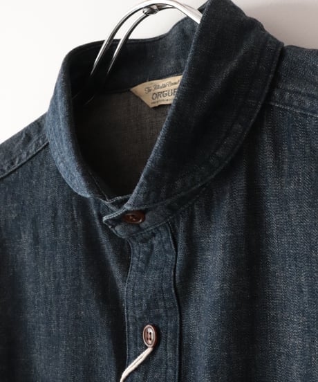 Denim Shawl Collar Short Sleeve Shirt     [ORGUEIL]