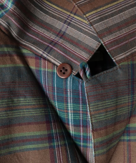 DARK MADRAS CHECK OPEN COLLAR SHIRT     [LENO]