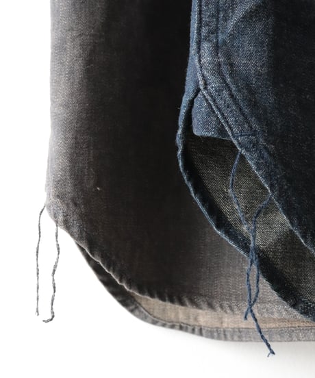 Denim Shawl Collar Short Sleeve Shirt     [ORGUEIL]