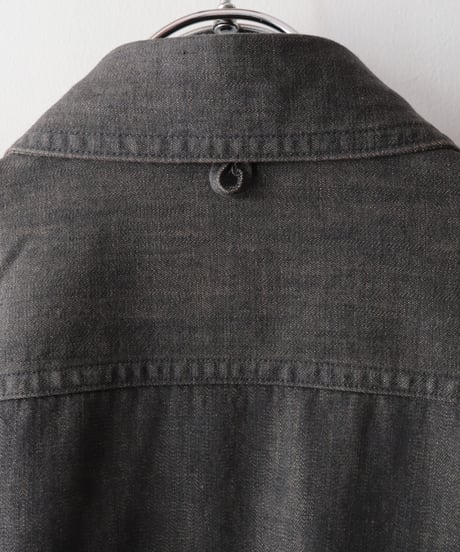 Denim Shawl Collar Short Sleeve Shirt     [ORGUEIL]