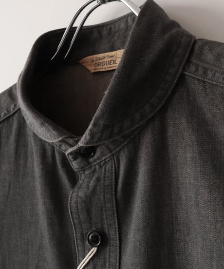 Denim Shawl Collar Short Sleeve Shirt     [ORGUEIL]