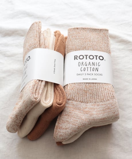 ORGANIC DAIRY 3PACK RIBBED CREW SOCKS     [ROTOTO]