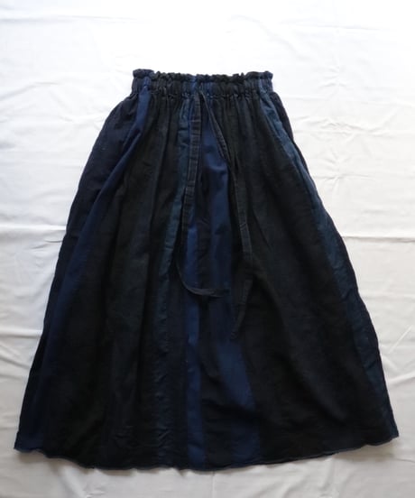 リネン＆コットン MIXギャザースカート     [ARTE POVERA]