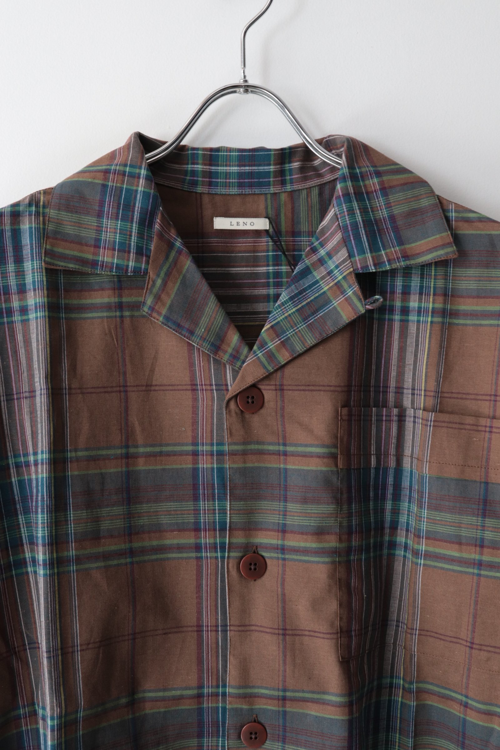 DARK MADRAS CHECK OPEN COLLAR SHIRT [LENO]