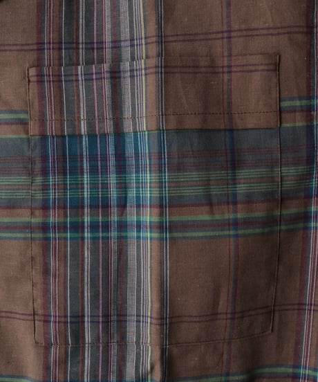 DARK MADRAS CHECK OPEN COLLAR SHIRT     [LENO]