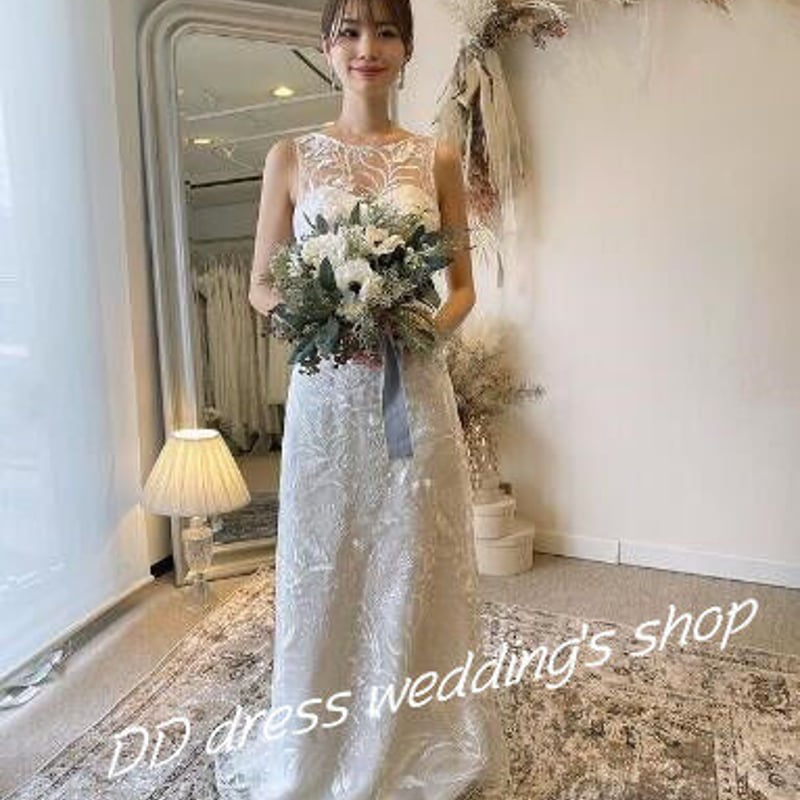 フランス風 オフホワイト バランスが抜群の繊細な刺繍ドレス 前撮り 2  