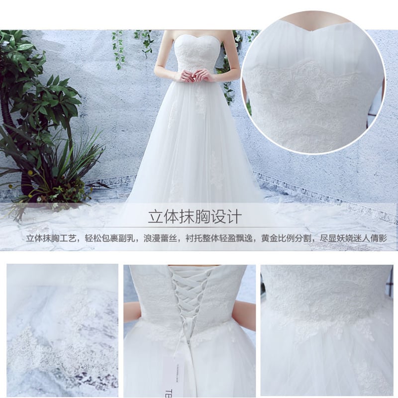 ウエディングドレス ホワイト 総レース ベアトップ 高品質 A