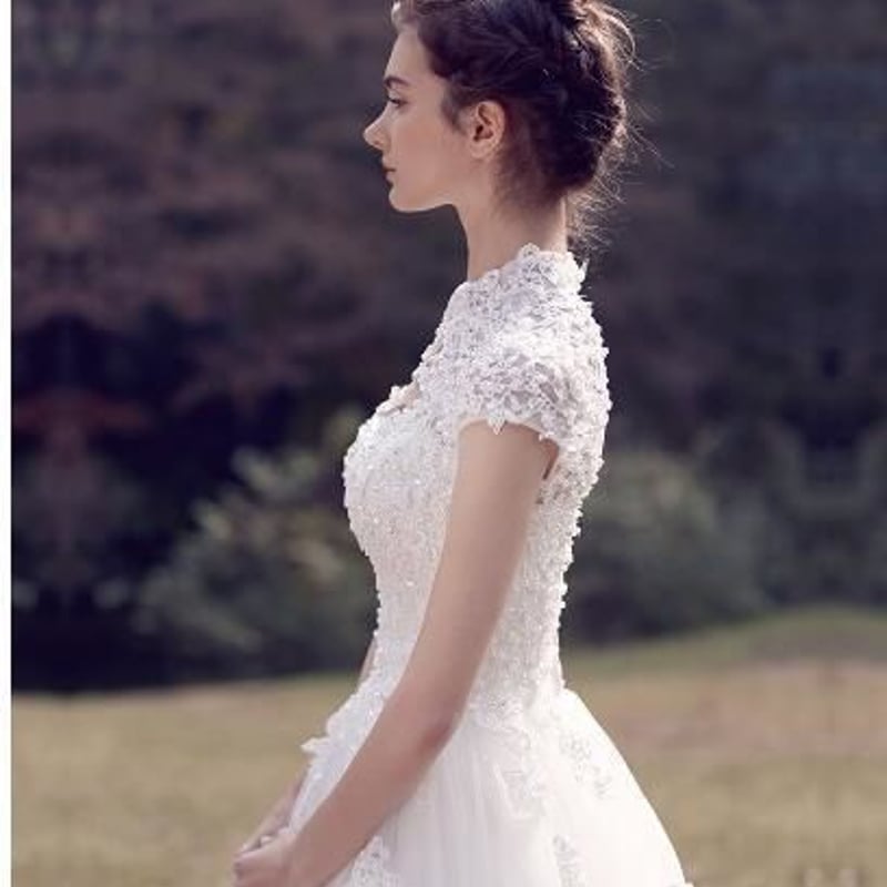 ウエディングドレス ホワイト 贅沢な総レース ビーズ/パールプリンセス  