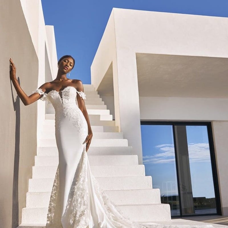 オフショルダー ベアトップ パーティードレス 細見えシルエット 披露宴  