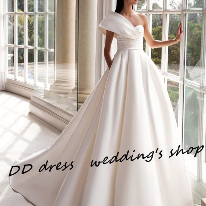 上質☆ウェディングドレス ワンショルダー シンプル ドレープ 真空パック 