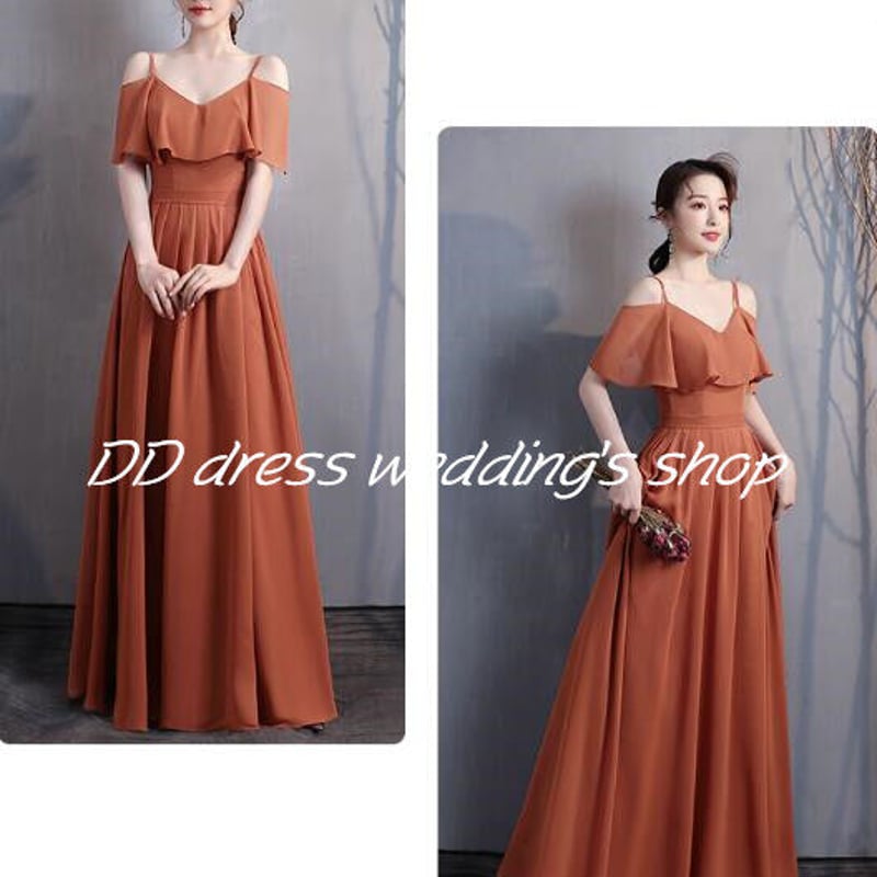 上品！パーティードレス テラコッタ色 キャミソール スレンダーライン  