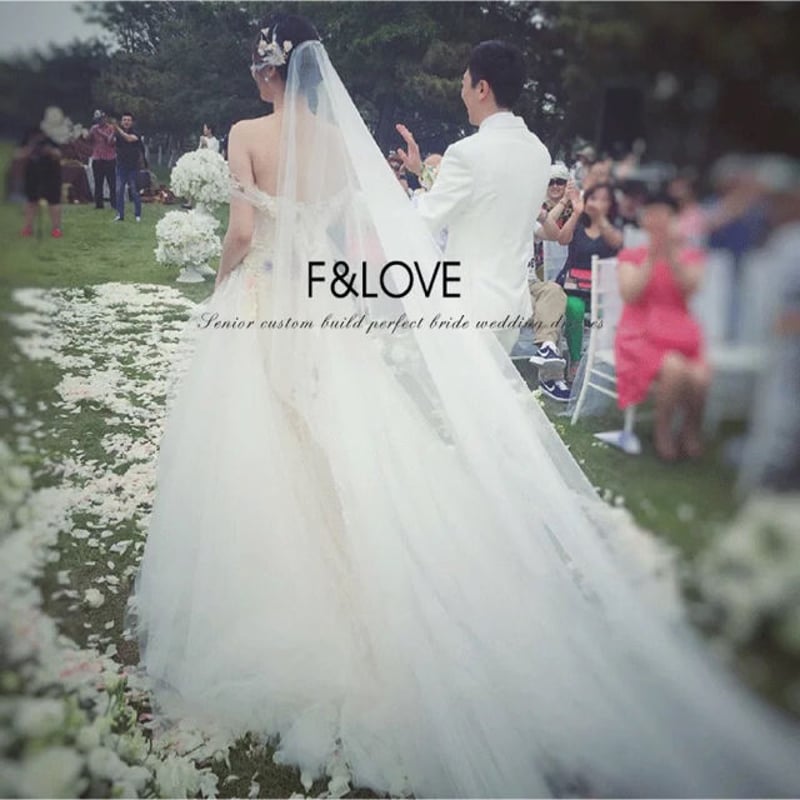 2WAY長いトレーンウェディングドレス、カラー花 ドレスワンピース結婚 
