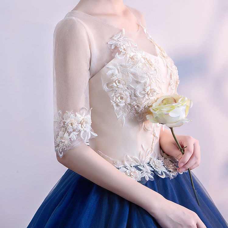 シンプルオシャレなデザインのベア イブニングドレス ブルー missswteet1122_cd2122