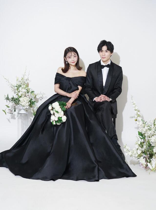 ブラックドレス オフショル 前撮り 結婚式 (黒ドレス ブラック ブラックドレス オフショル 前撮り 結婚式 (黒ドレス ブラック