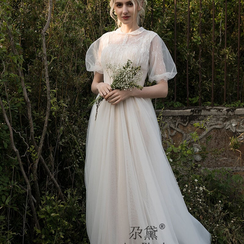 フランス風 ウエディングドレス 前撮り ホワイトプリンセスライン  