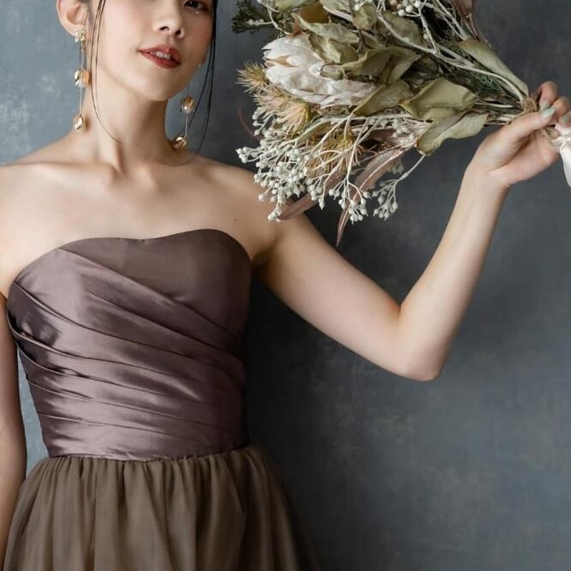 カラードレス コーヒーの色 ベアトップ チュールスカート ビスチェ  