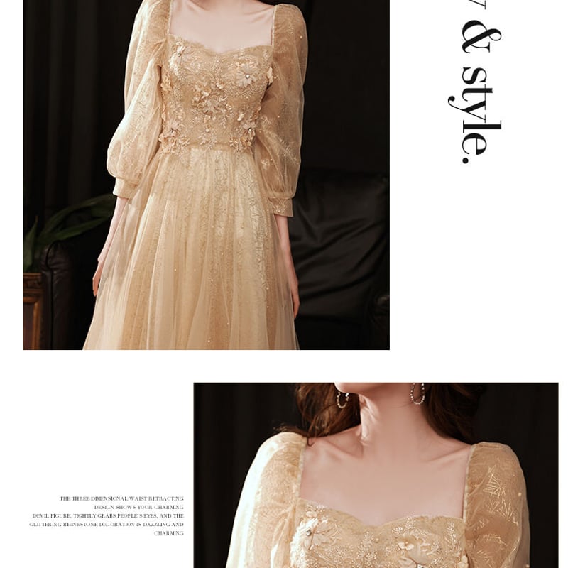 上品！パーティードレス シャンパン色 ラウンドネック 上質  