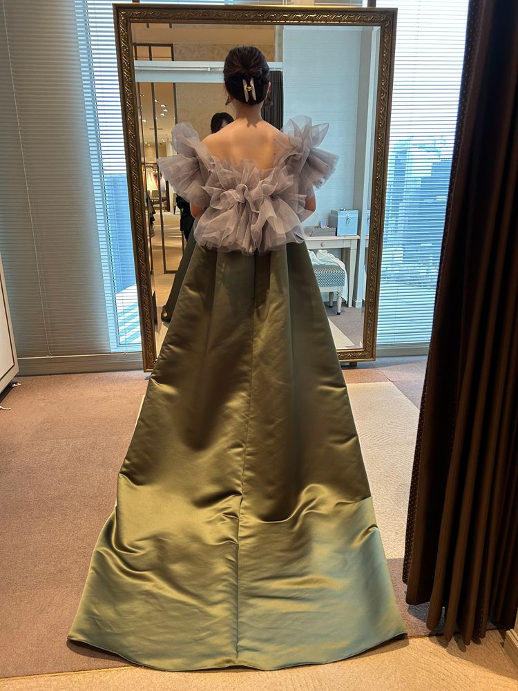 カラードレス スタイリッシュ グリーン チュール/サテン Aライン