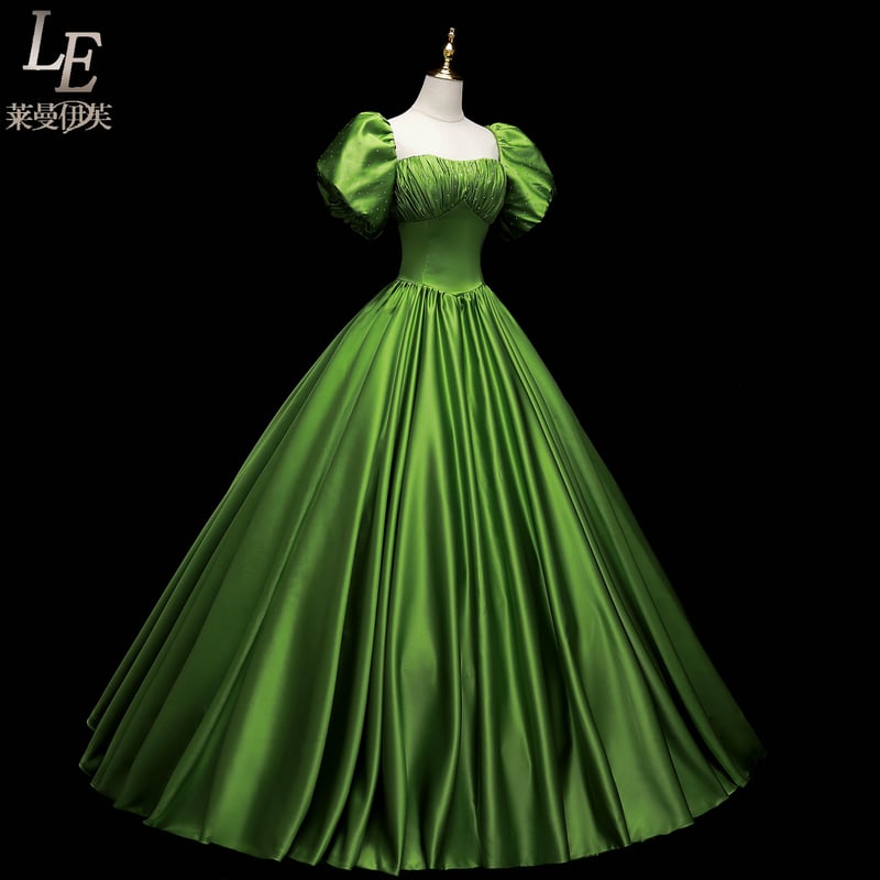 高品質！パーティードレス 緑 スクエアネック Disneyプリンセスライン
