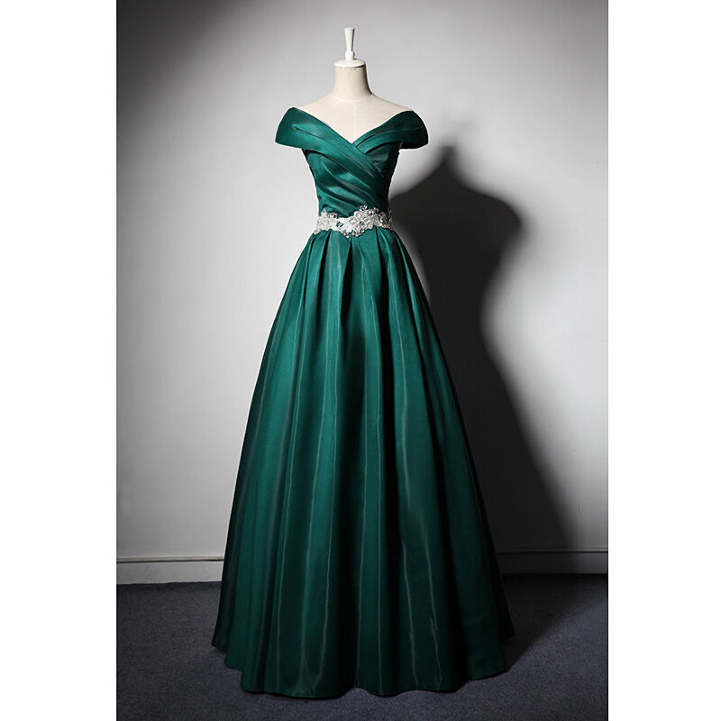 【関税込】DVF ★美しいシルエット★サテン ジェッセルドレス 緑 大人気上昇パーティードレス 緑 光沢サテン オフショル ロング