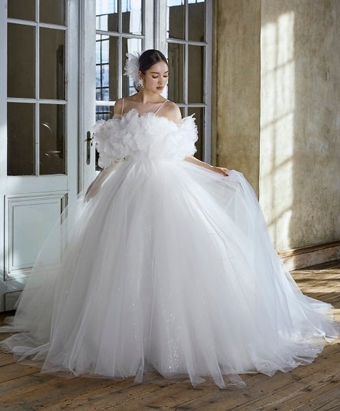 ウエディングドレス ホワイト オフショルダー キラキラグリッター