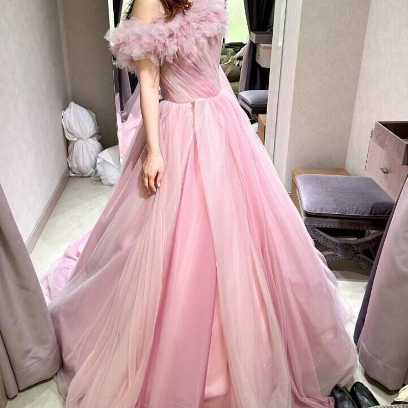 カラードレス ピンク キラキラグリッターチュール 取り外しオフ