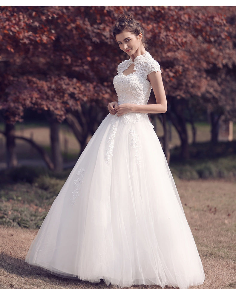 ウエディングドレス ホワイト 贅沢な総レース ビーズ/パールプリンセス  