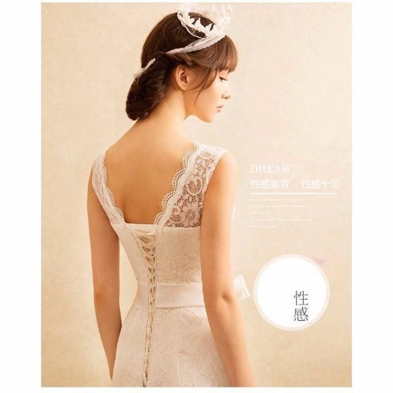 ウエディングドレス＊マリアベール付き＊マーメイド 総レース Vネック