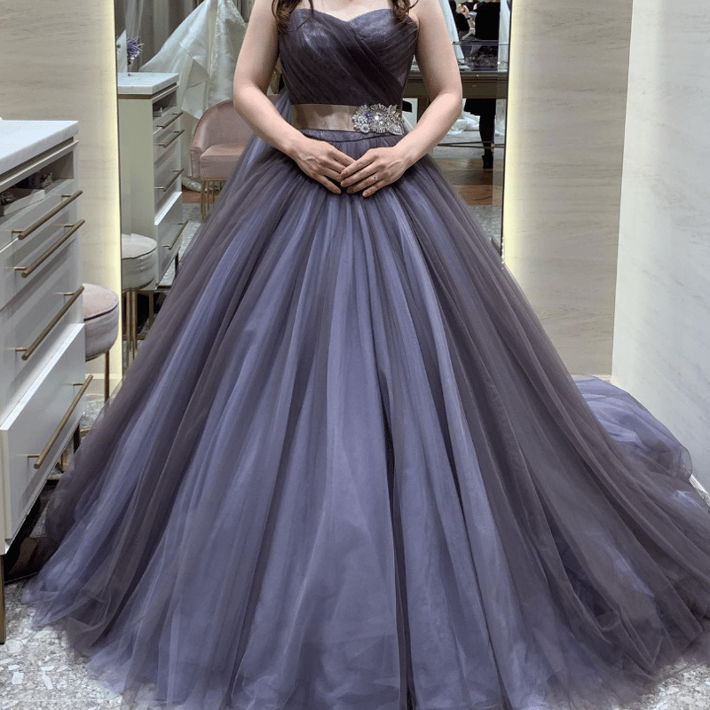 カラードレス 紫青 サッシュベルト ソフトチュール ソフトチュール  