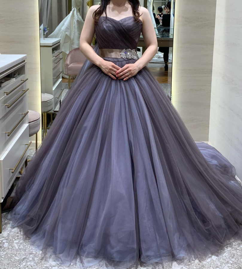 カラードレス 紫青 サッシュベルト ソフトチュール ソフトチュール  
