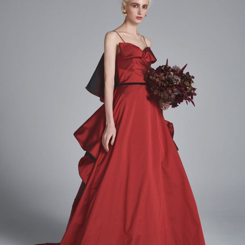 パーティードレス ワインレッド キャミソール 背中見せ 細見え  