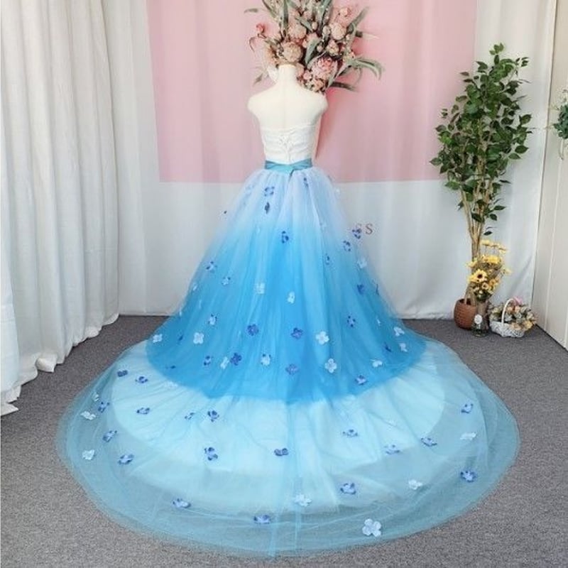 お花付き、グラデーションカラーオーバースカート、ハンドメイド 