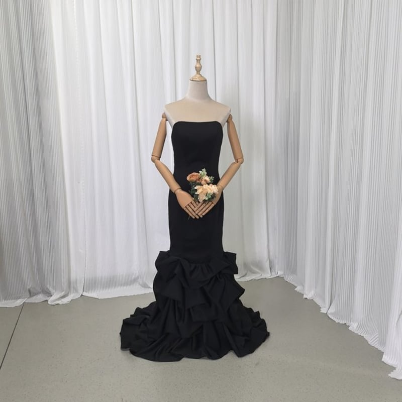 パーティードレス ラッフルフリル ブラック ノースリーブ マーメイド  