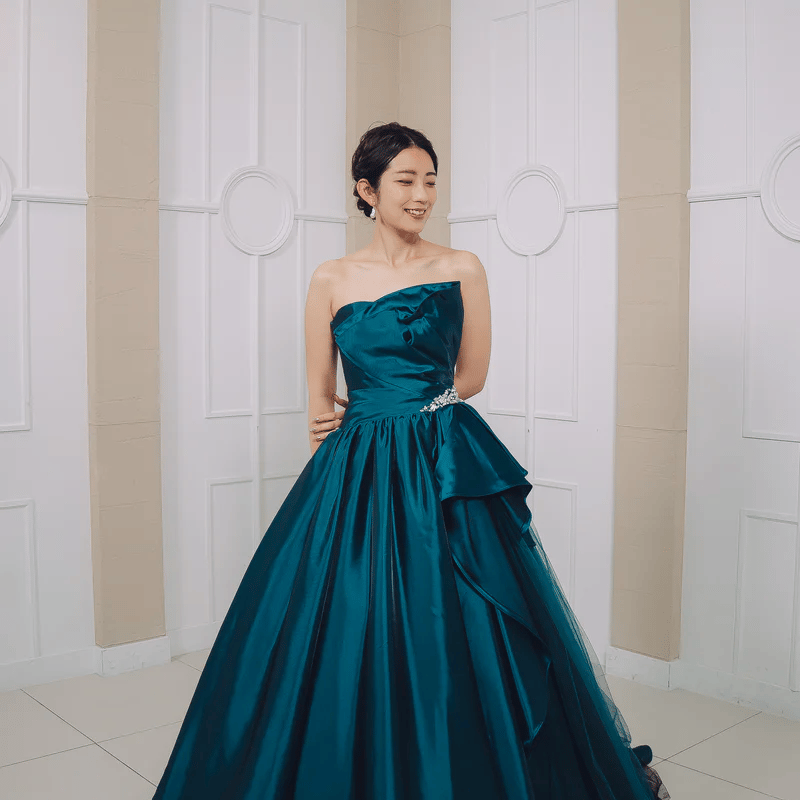 ウェディングドレス カラードレス ネイビー 編み上げ ノースリーブ