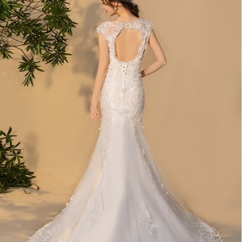 ウエディングドレス ホワイト 上品レース マーメイドライン ミニ  